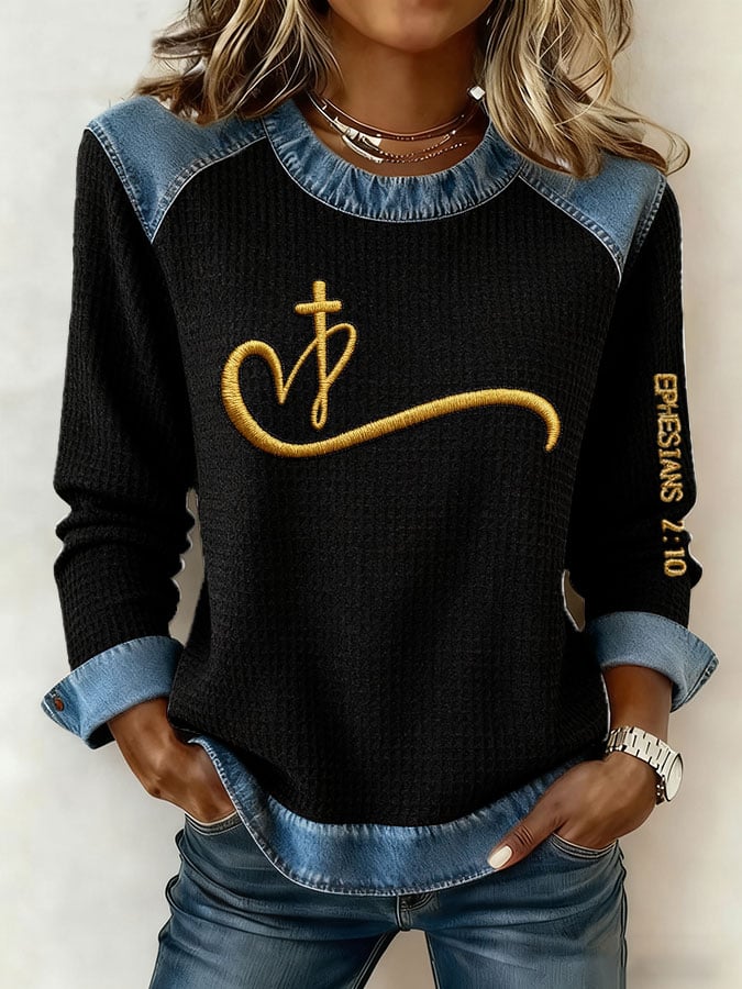 Women's Casual Faith Print Long Sleeve Sweatshirt