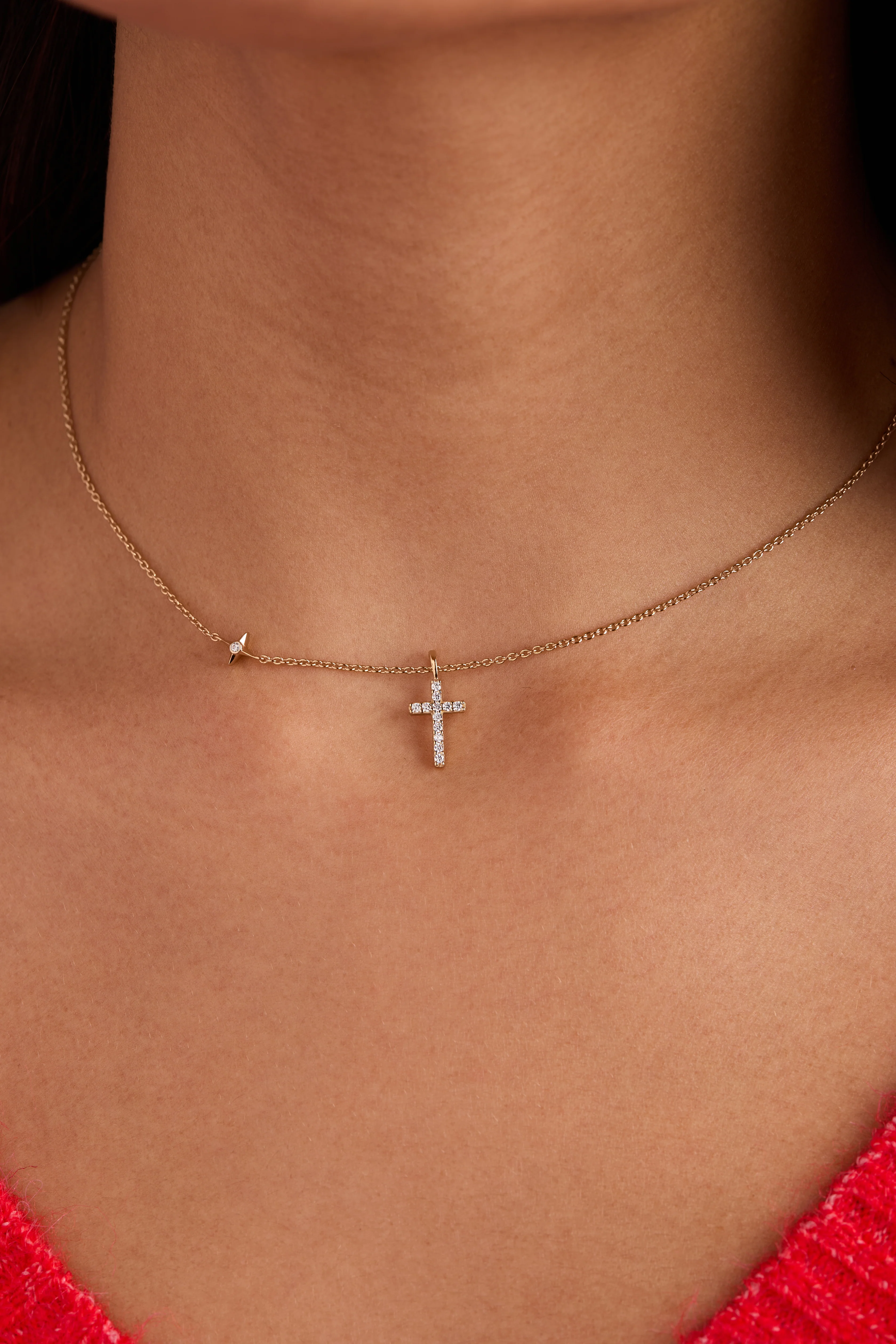 Cross Delicate Pave Crystal Pendant Necklace