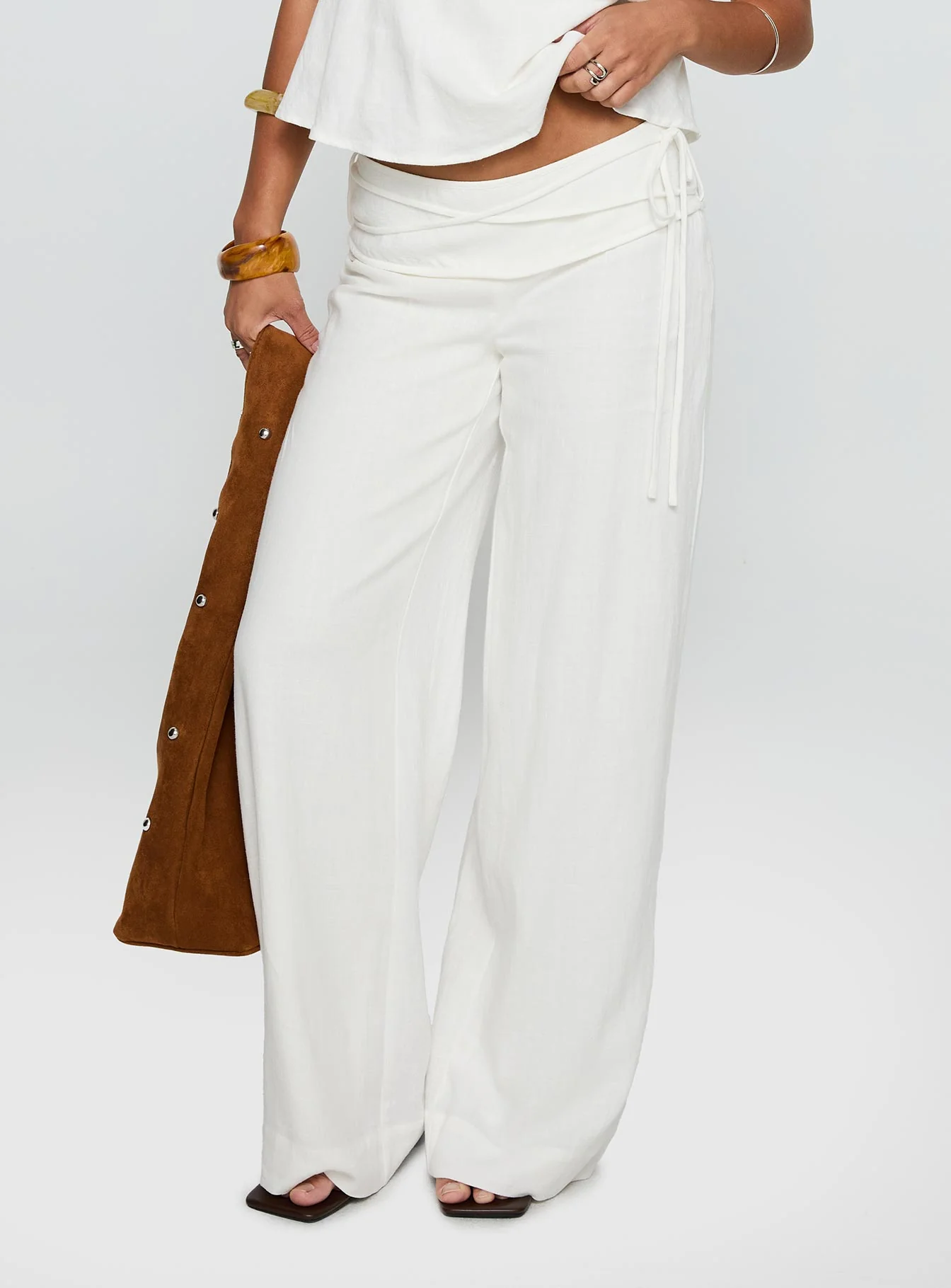 Silver Moon Linen Blend Tie Pants White