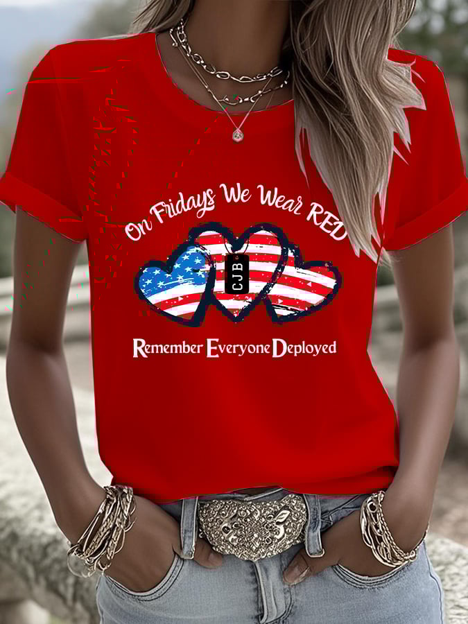 Women's On Fridays We Wear RED Print T-shirt
