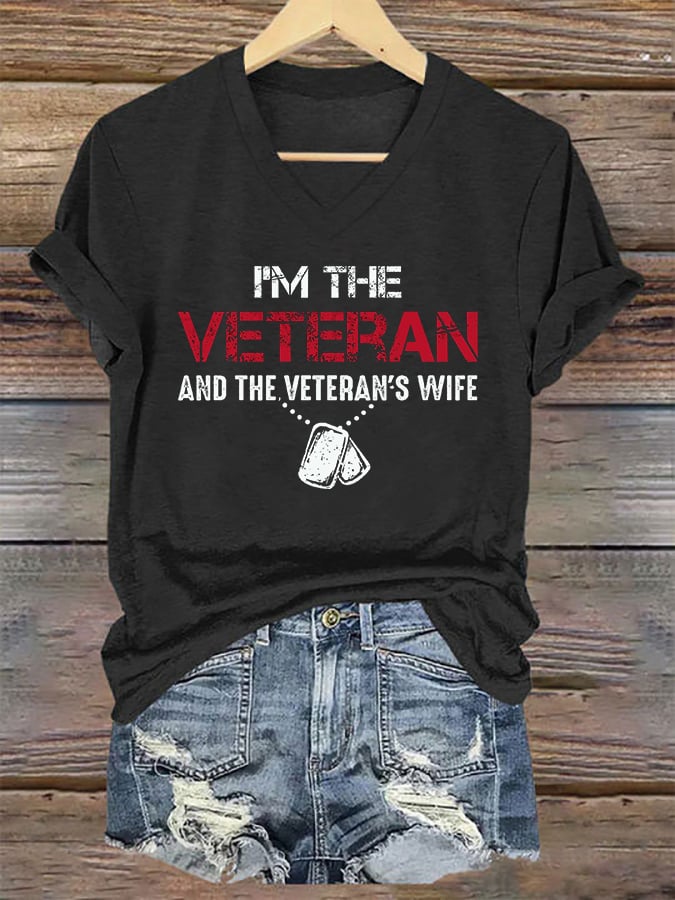 Women's I'm A Veteran And The Veteran's Wife Printed V-Neck T-Shirt