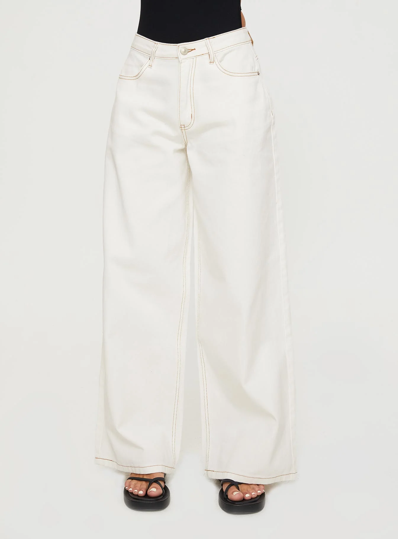 Naylor Mid Rise Wide Leg Jeans Cream Tall
