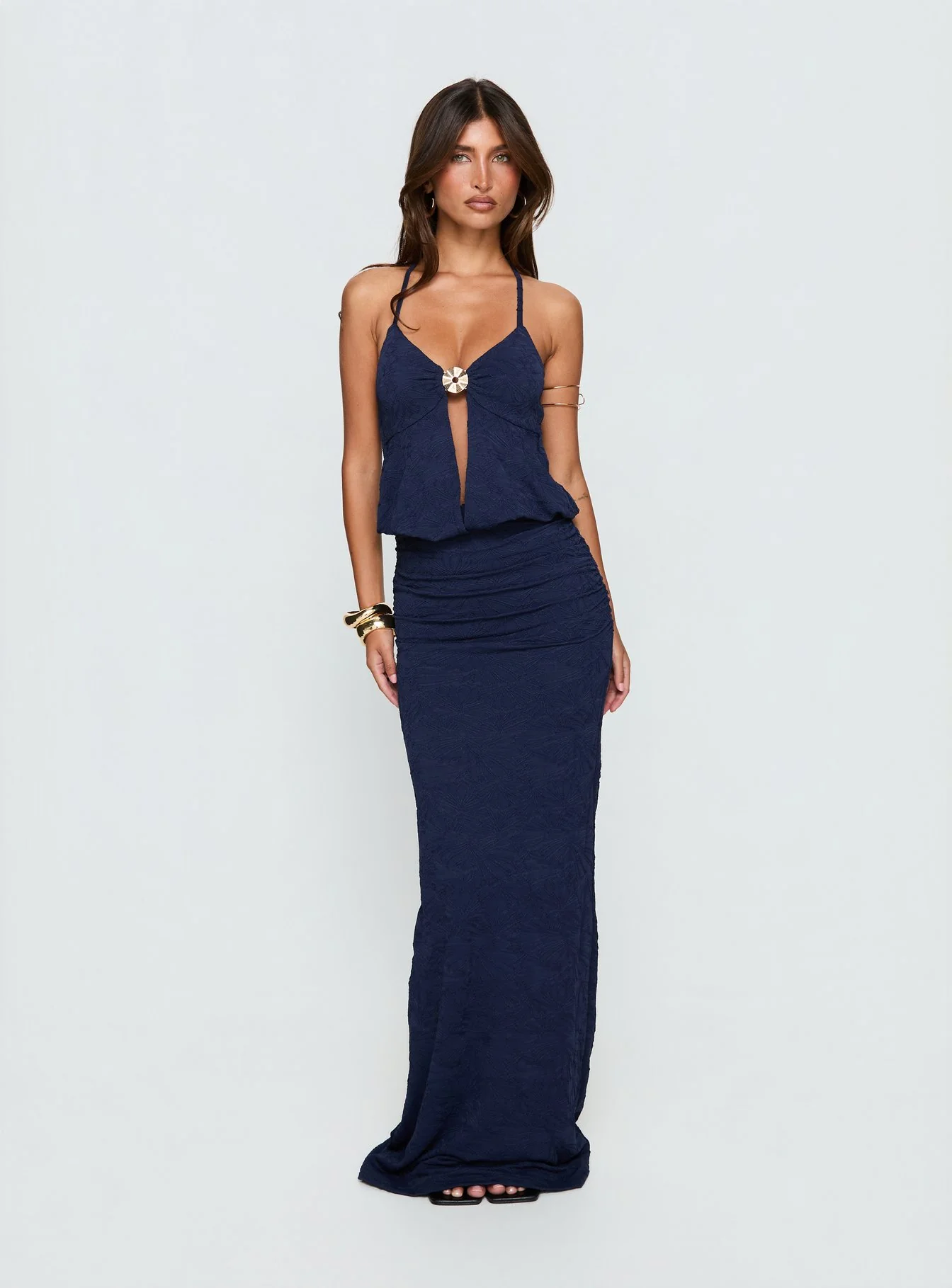 Sungold Halter Maxi Dress Navy