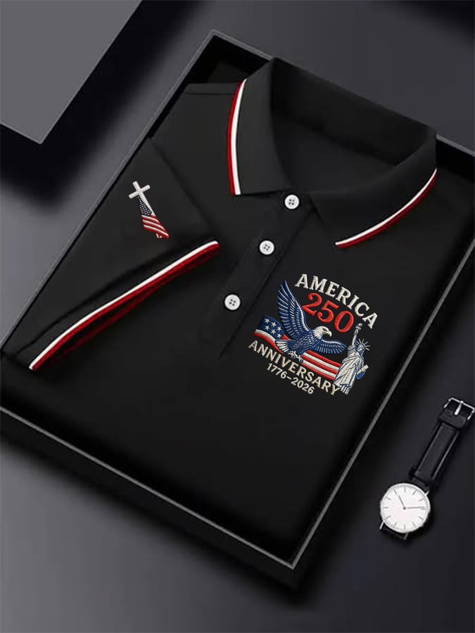 Men's Retro 250th Anniversary of the United States Independence Day Cross Print Polo Shirt