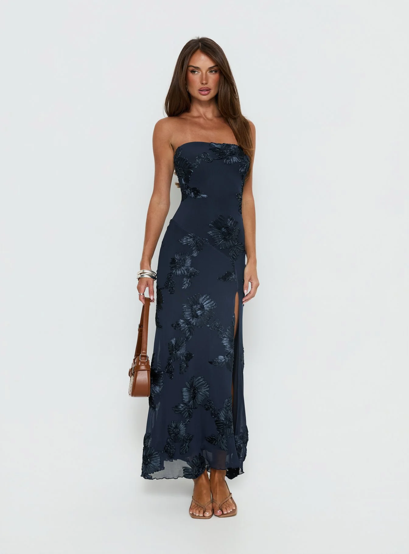 Maribeth Strapless Floral Maxi Dress Navy