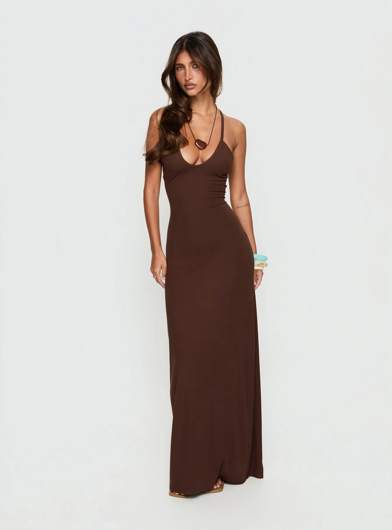 Pasita Halter Tie Up Maxi Dress Chocolate