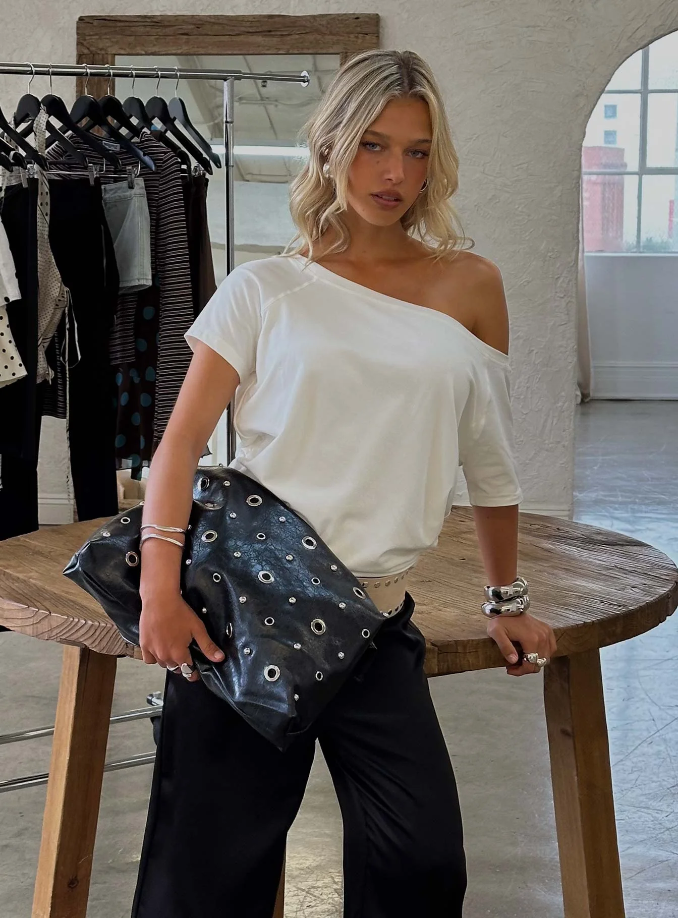 Find Your Love Eyelet Detail Shoulder Bag Black