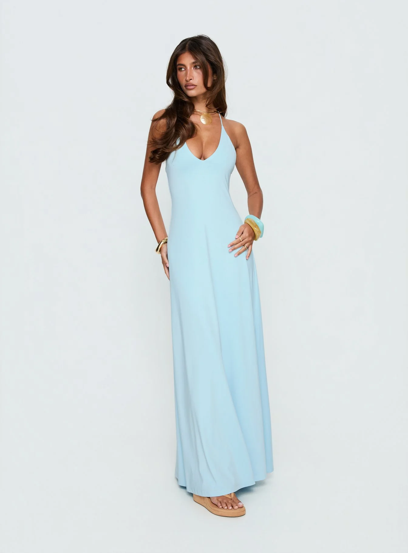 Palmas Halter Maxi Dress Baby Blue