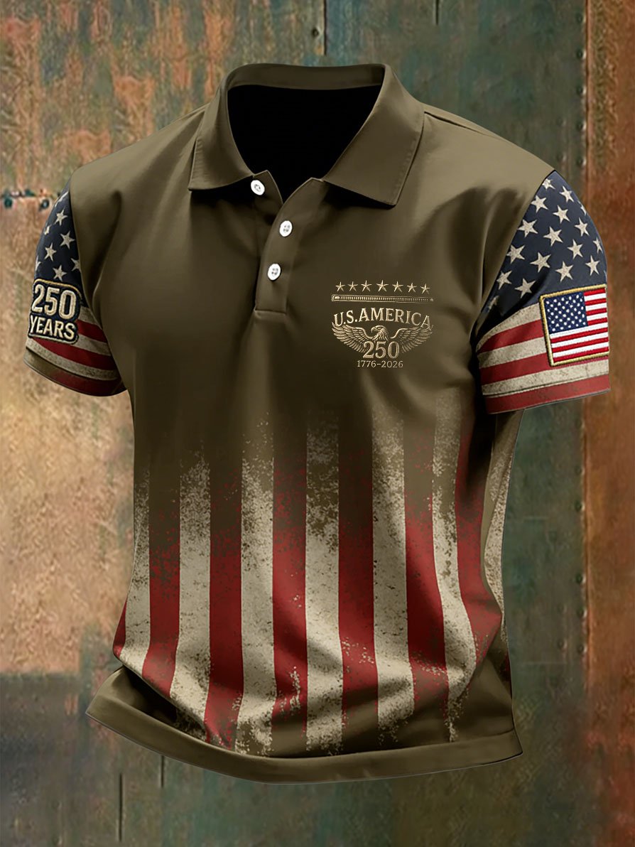 Men's Retro Faith American 250th Anniversary Casual Short-Sleeve Polo Shirt
