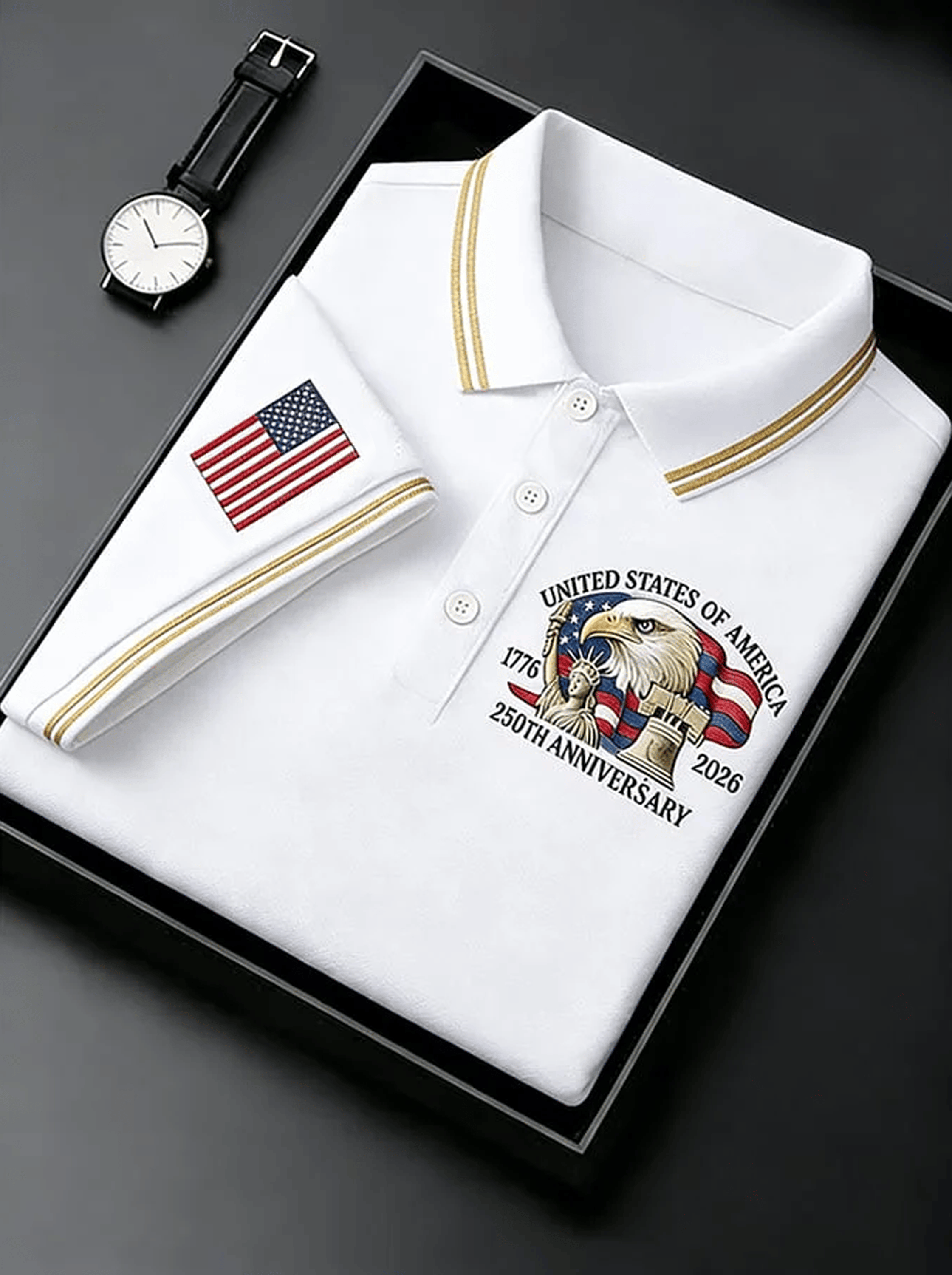 Men's Retro 250th Anniversary of the United States Independence Day Cross Print Polo Shirt