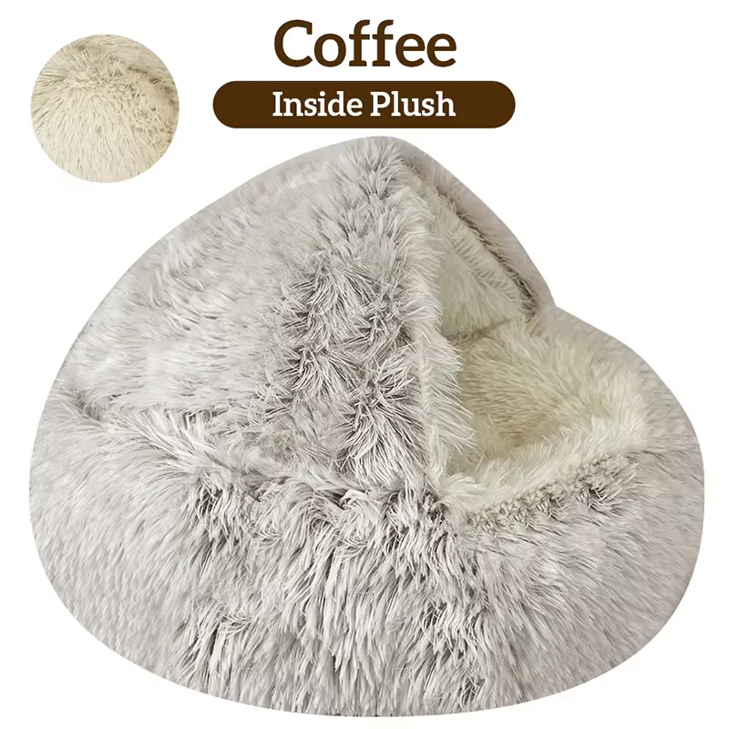 Winter Long Plush Cat Bed Cat Cushion 2 in 1 Warm Basket